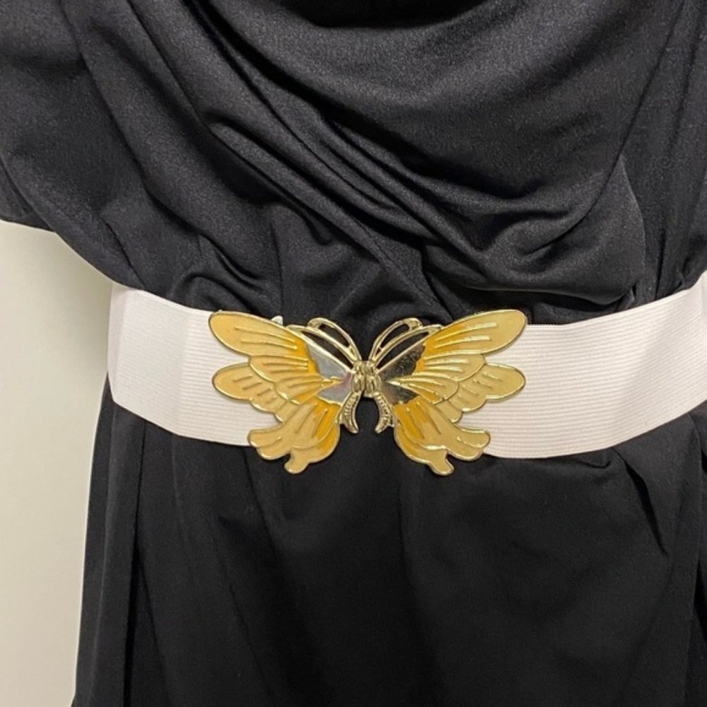 Vintage Butterfly Elastic Belt White Enamel Adjustable 1990s